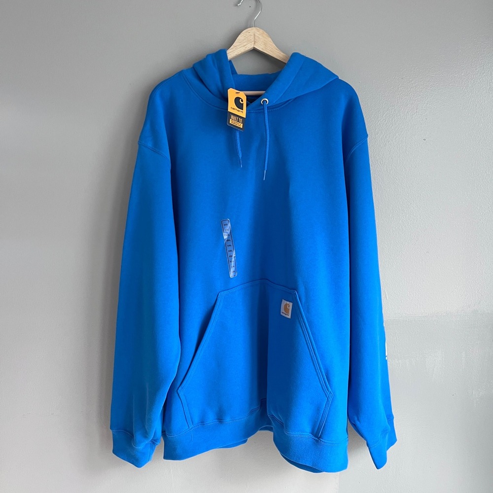 Carhartt Mens Loose Fit Midweight Logo Sleeve Hoodie Sweatshirt Blue 2XL NWT